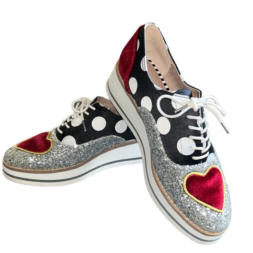 Betsey Johnson Platform Oxford Walker Silver Sparkle Shoes Size 7.5 - Picture 12 of 15